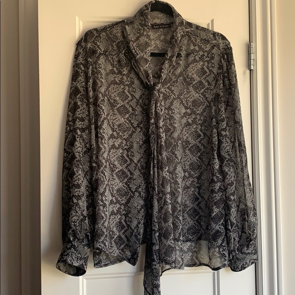 Snakeskin blouse with tie neck